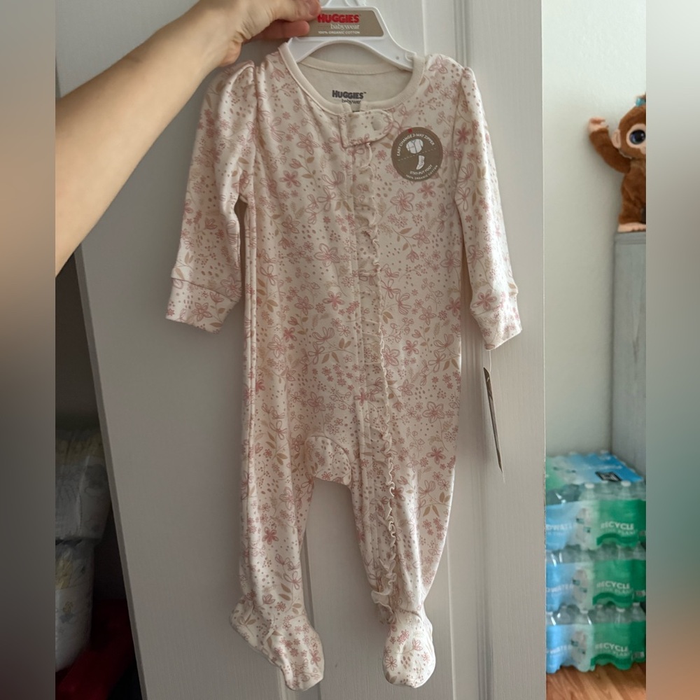 Huggies Pink Floral Baby One-Piece Footed Bodysuit
